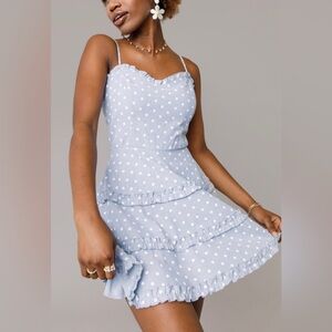 Women’s Francesca’s Sylvie Chambray Polka Dot Mini Dress, Size Small